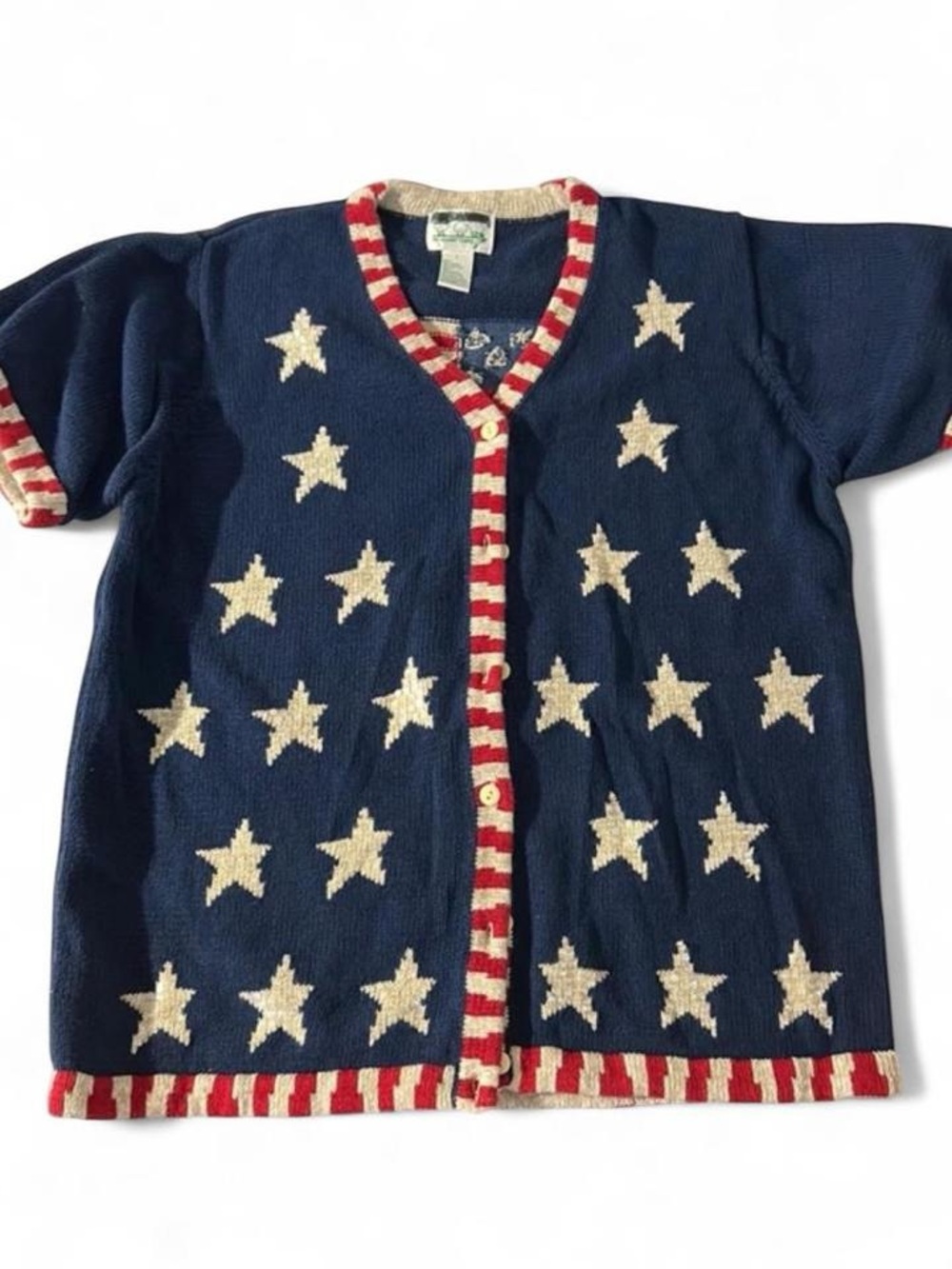 Patriotic Americana sequined stars ramie cotton heavy weight classic cardigan